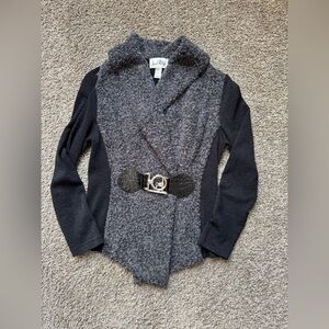 Vintage Joseph Ribkoff Black & Gray Boucle Belted Cardigan
Sweater Size 10